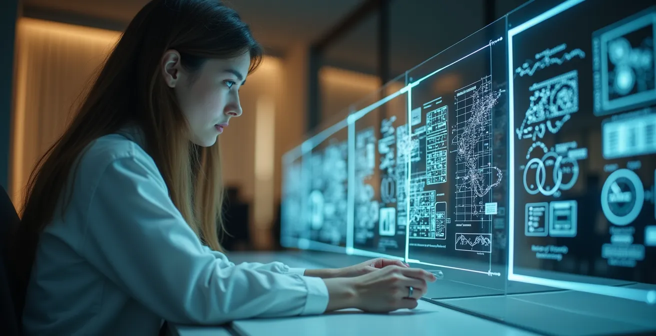 Métaphore visuelle d'un algorithme apprenant à partir de données passées comme un stagiaire observant des patterns