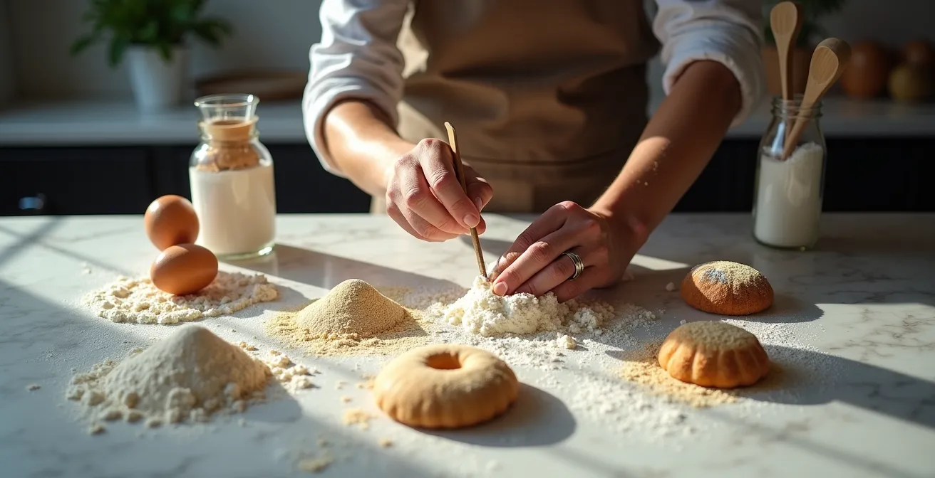 Métaphore visuelle d'un boulanger analysant des ingrédients pour illustrer le fonctionnement des algorithmes prédictifs