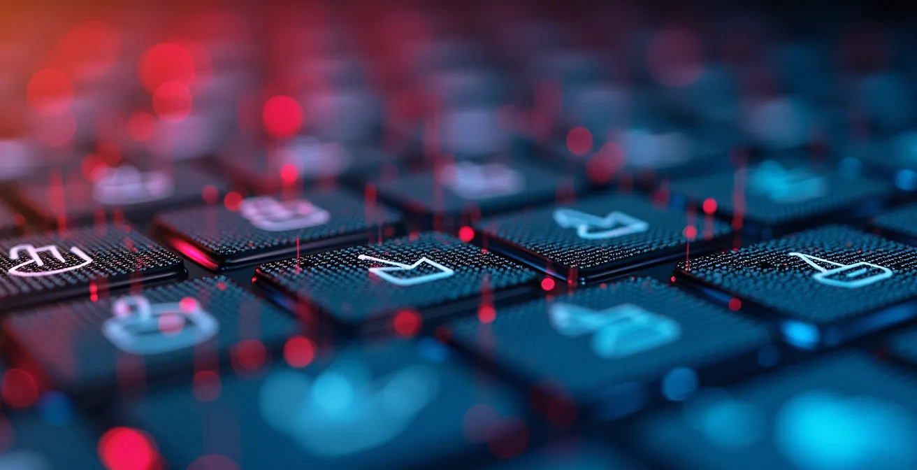 Vue macro d'un écran montrant une boîte de réception saturée avec des centaines de notifications