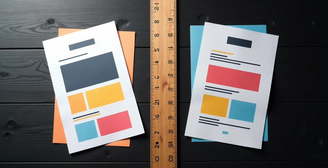 Comparaison visuelle entre deux emails marketing, l'un suivant une charte graphique cohérente et l'autre sans structure visuelle