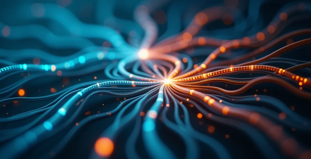 Visualisation abstraite de données interconnectées représentant les prérequis de l'analyse prédictive