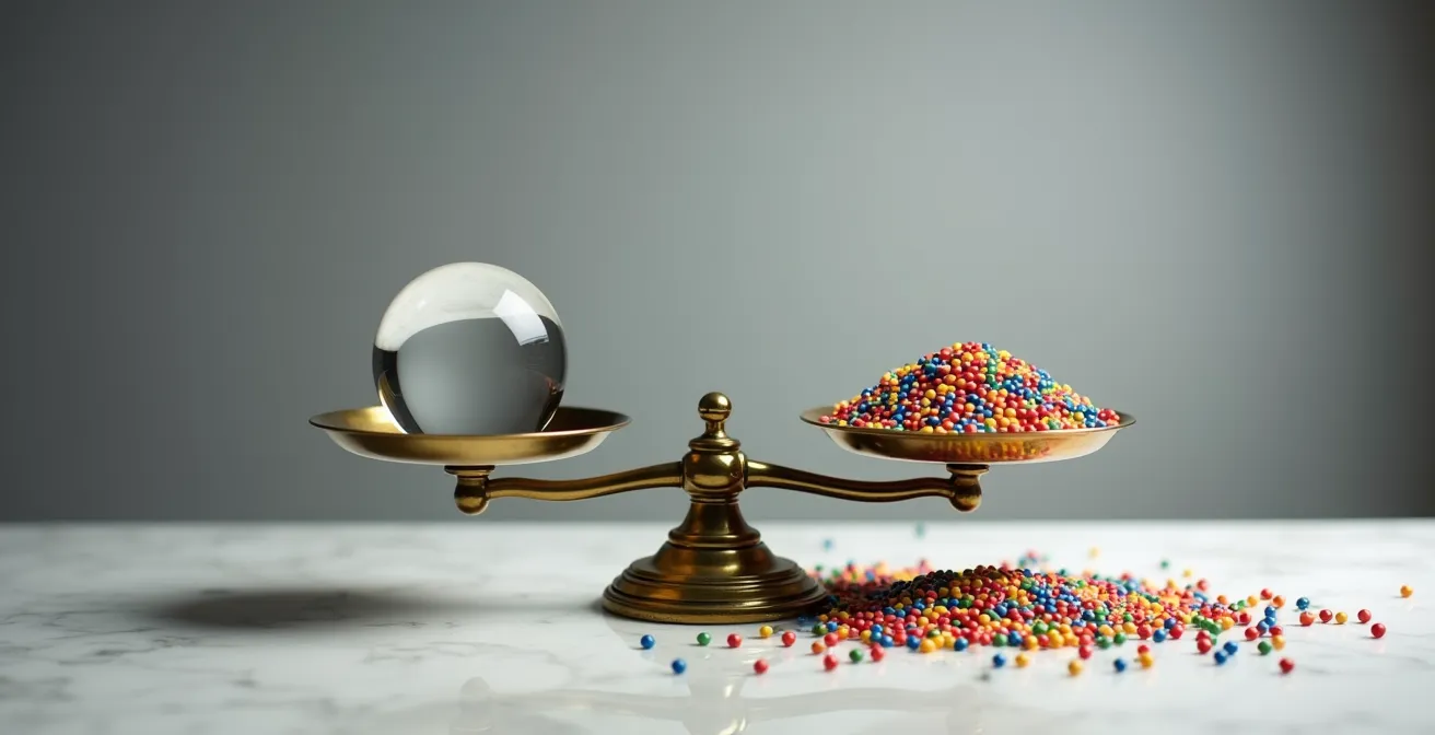 Balance métaphorique illustrant l'équilibre entre sur-segmentation et efficacité