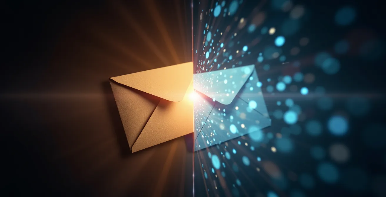 Visualisation abstraite de l'évolution des métriques d'engagement email après l'introduction d'Apple MPP