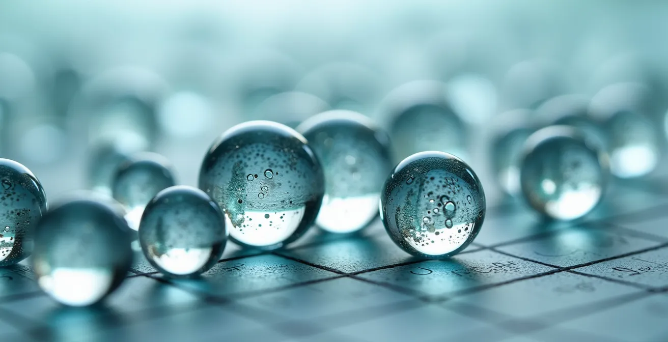 Représentation visuelle d'une matrice de segmentation avec des sphères de tailles variées organisées en grille