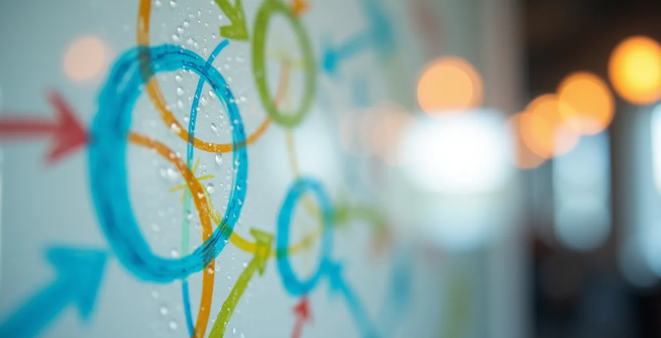 Vue macro d'un tableau d'objectifs OKR avec indicateurs de progression colorés