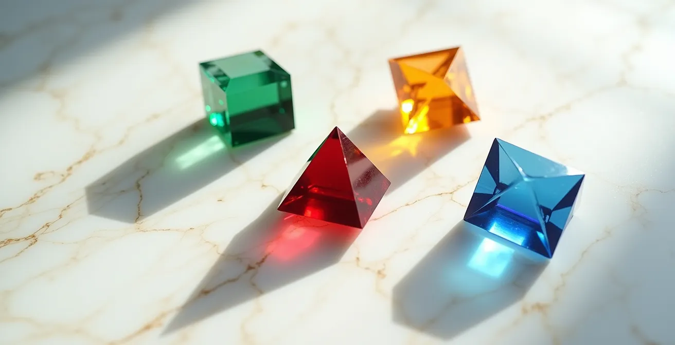 Matrice RFM avec quatre quadrants représentant différents segments clients par des formes géométriques colorées