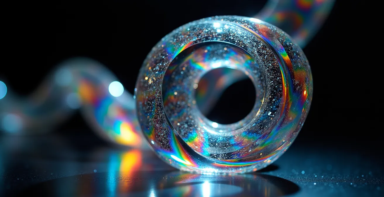 Spirale ascendante en verre coloré symbolisant l'amélioration continue des campagnes email