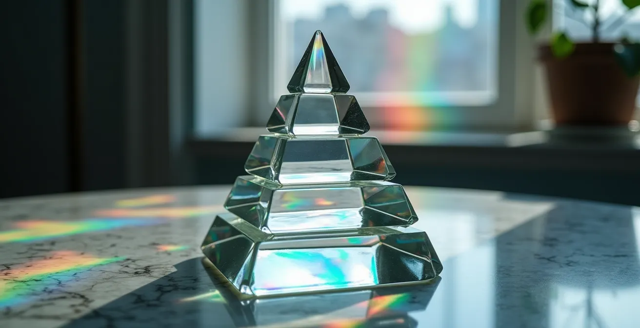 Pyramide hiérarchique des KPIs email marketing, symbolisant la progression des métriques de vanité vers le ROI stratégique.