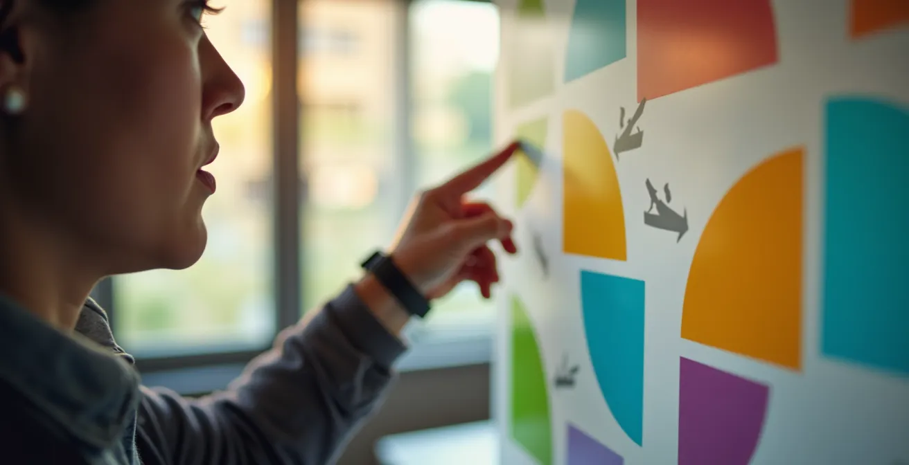 Personne analysant des patterns de comportement sur des graphiques abstraits