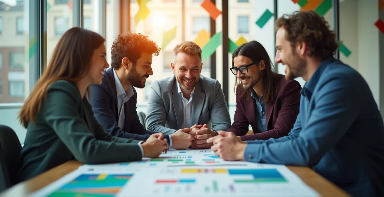 Vue aérienne d'un espace de travail avec des diagrammes de segmentation dessinés sur papier