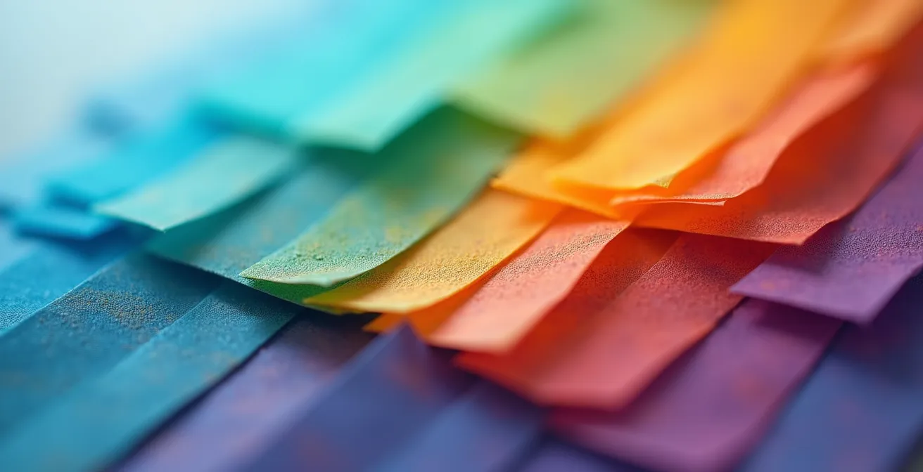 Vue macro détaillée de données segmentées avec codes couleurs et patterns abstraits représentant différents segments de contacts