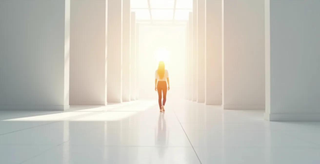 Vue aérienne minimaliste d'un parcours client représenté par trois étapes lumineuses interconnectées