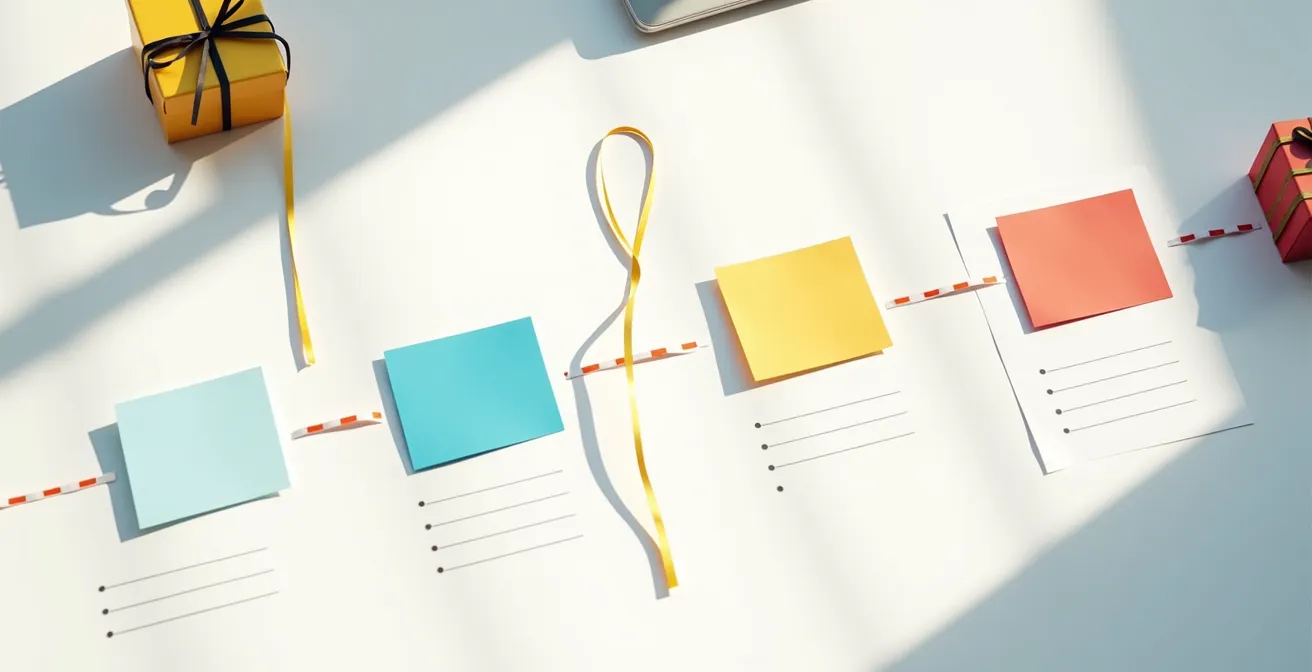 Vue d'ensemble minimaliste d'une timeline de campagne email d'anniversaire sur plusieurs jours