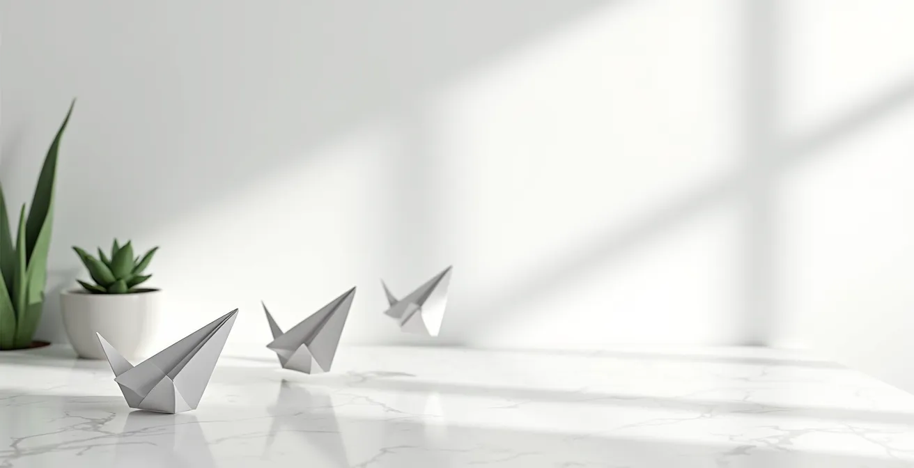 Représentation visuelle d'une séquence de trois enveloppes évoluant vers un symbole d'engagement client