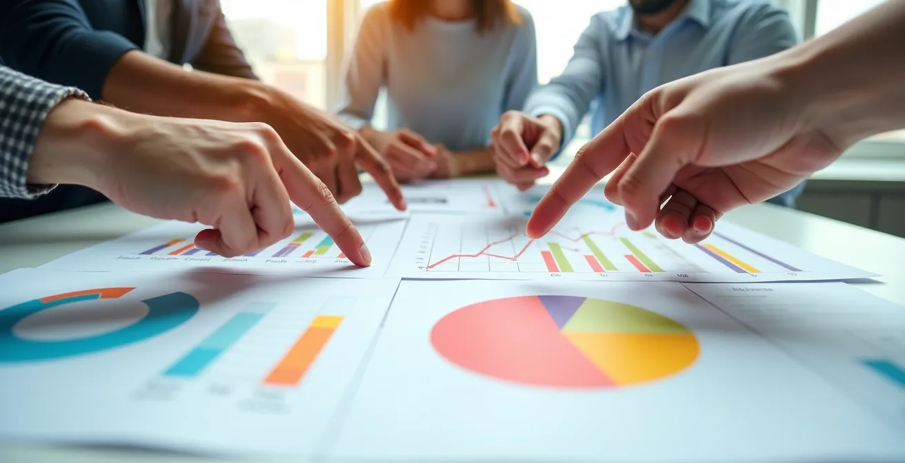 Visualisation moderne des KPI email avec graphiques colorés et tendances