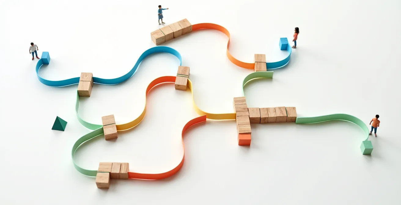 Diagramme de flux coloré représentant un parcours client automatisé